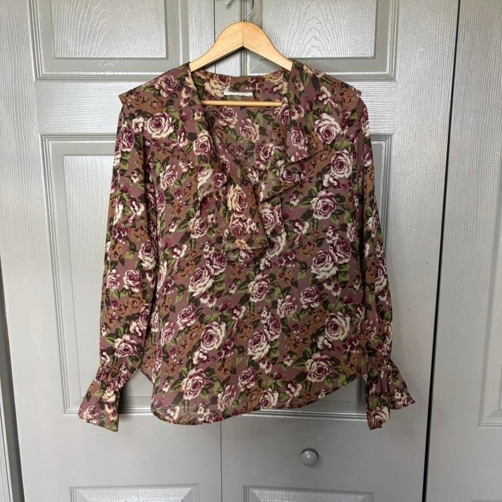 Vintage floral‎ ruffle long sleeve blouse  Size L fairy festival cottagecore